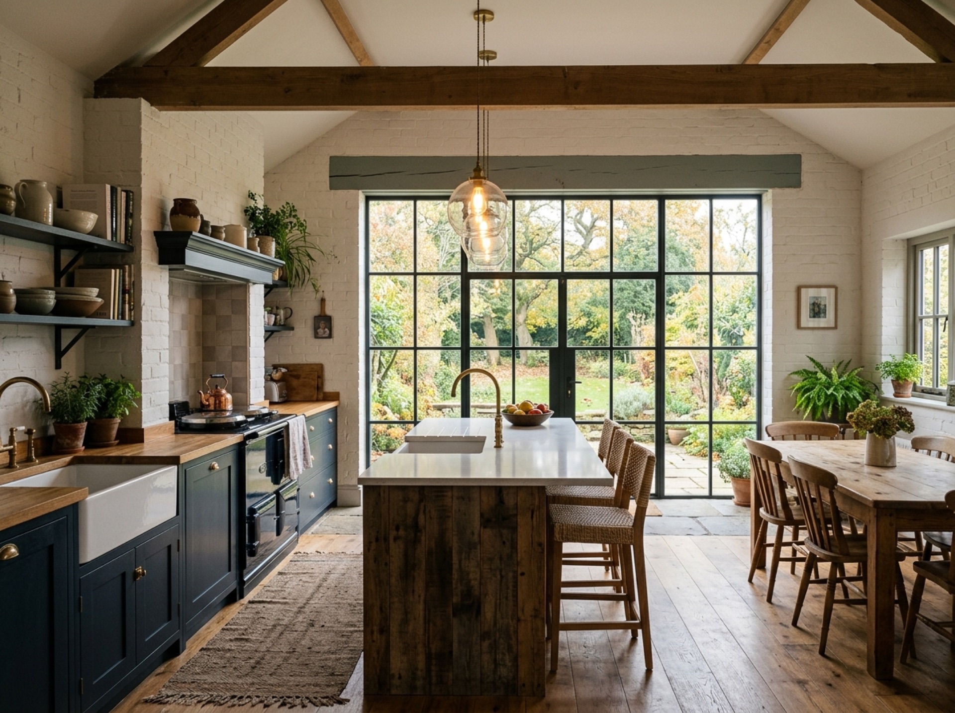 Converted garage opened up into a kitchen-diner with an island